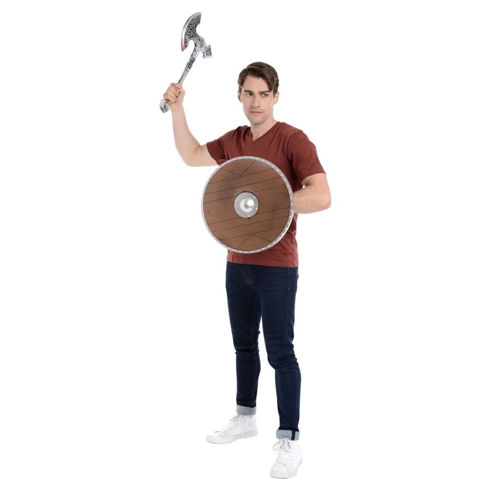 Zac's Alter Ego - 2 Piece Shield & Bloodied Axe Set Kostümwaffe - Braun/Silberfarben